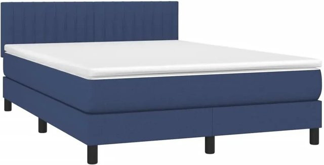 vidaXL Boxspringbett mit Matratze in Blau und Weiß, Hybridbett mit LED-Unterbettbeleuchtung und USB-Ladeport, B/T: 140 x 200 cm - Bild 1