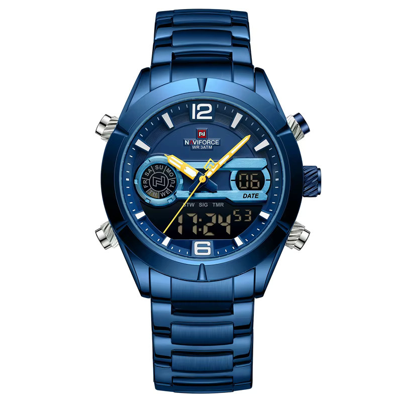 NAVIFORCE Chronograph Herrenuhr, Quarz, Edelstahl, Blau, Analog-Digital - Bild 7