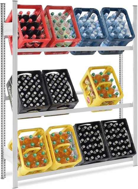 PROREGAL Getränkekistenregal Stecksystem T-Profil in Lichtgrau mit 3 Ebenen für 12 Getränkekisten, H x B x T: 175 x 150 x 30 cm, Fachlast 150 kg - Bild 1