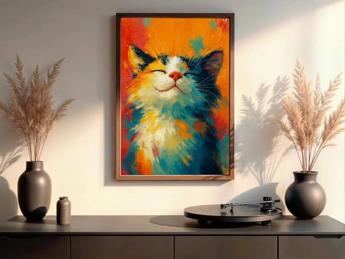 Abstraktes Katzen-Wandbild auf Leinwand von SHENCHEN in Mehrfarbig - Bild 4