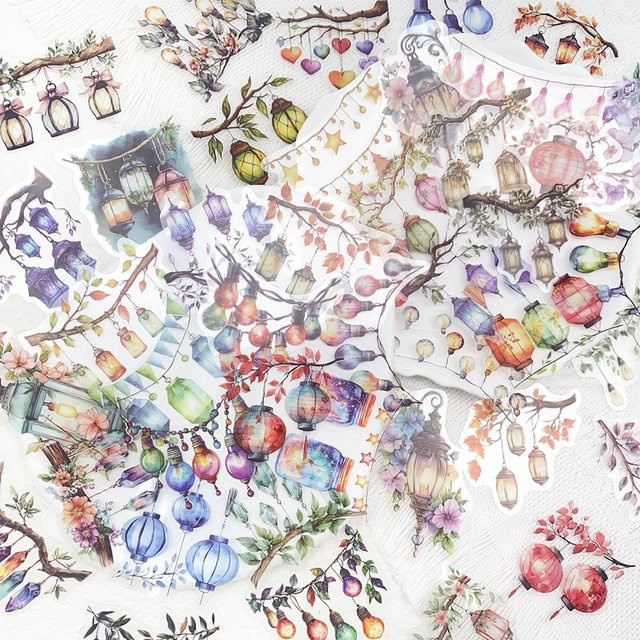 50 Stück transparente Laternen-Aufkleber in Multicolour zur Dekoration von Telefon, Computer, Kühlschrank und Notebook - Bild 1