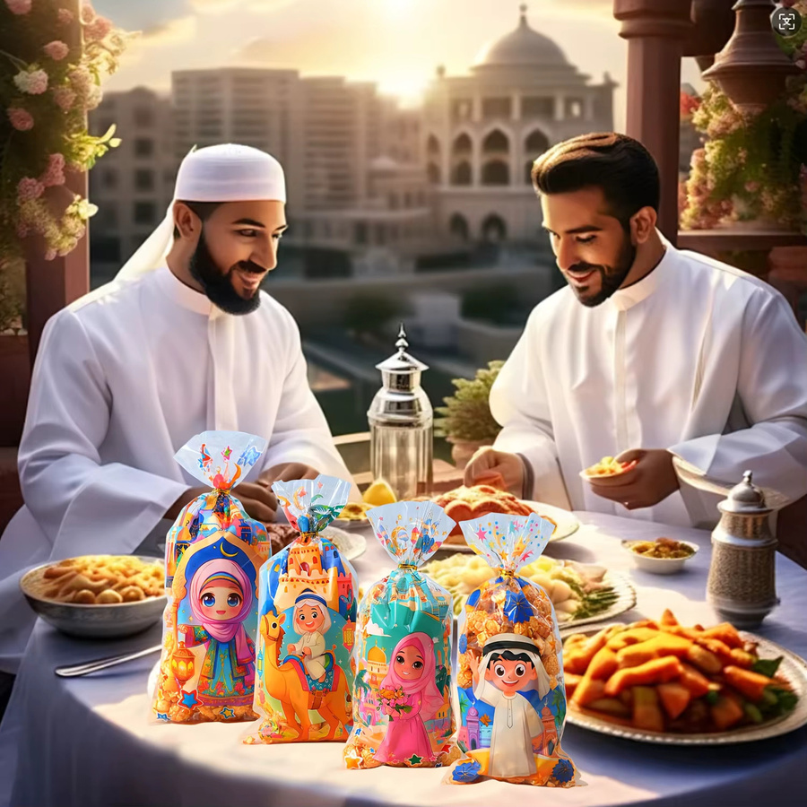 50 Stück Islamische Ramadan und Eid Mubarak Geschenkbeutel aus Kunststoff in Multicolour zur Verpackung von Süßigkeiten und Gebäck - Bild 3