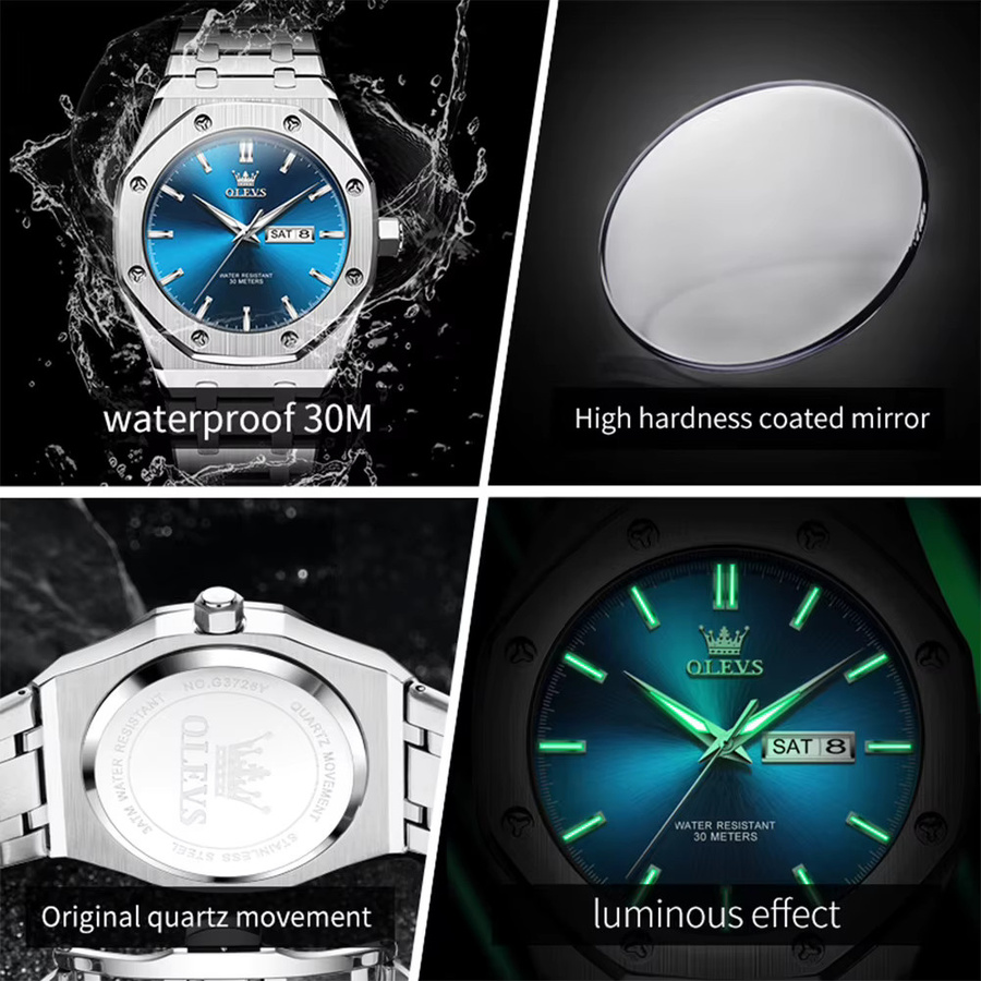 OLEVS Armbanduhr Quarz, Edelstahl, Blau, Herren - Bild 4