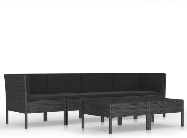 vidaXL 6-teiliges Garten-Lounge-Set aus Poly Rattan in Schwarz mit Auflagen und Couchtisch - Bild 1