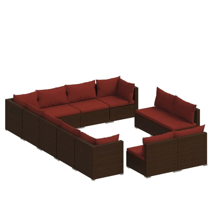 vidaXL 12-teiliges Garten-Lounge-Set aus braunem Poly-Rattan mit Kissen und pulverbeschichtetem Stahlgestell - Bild 2
