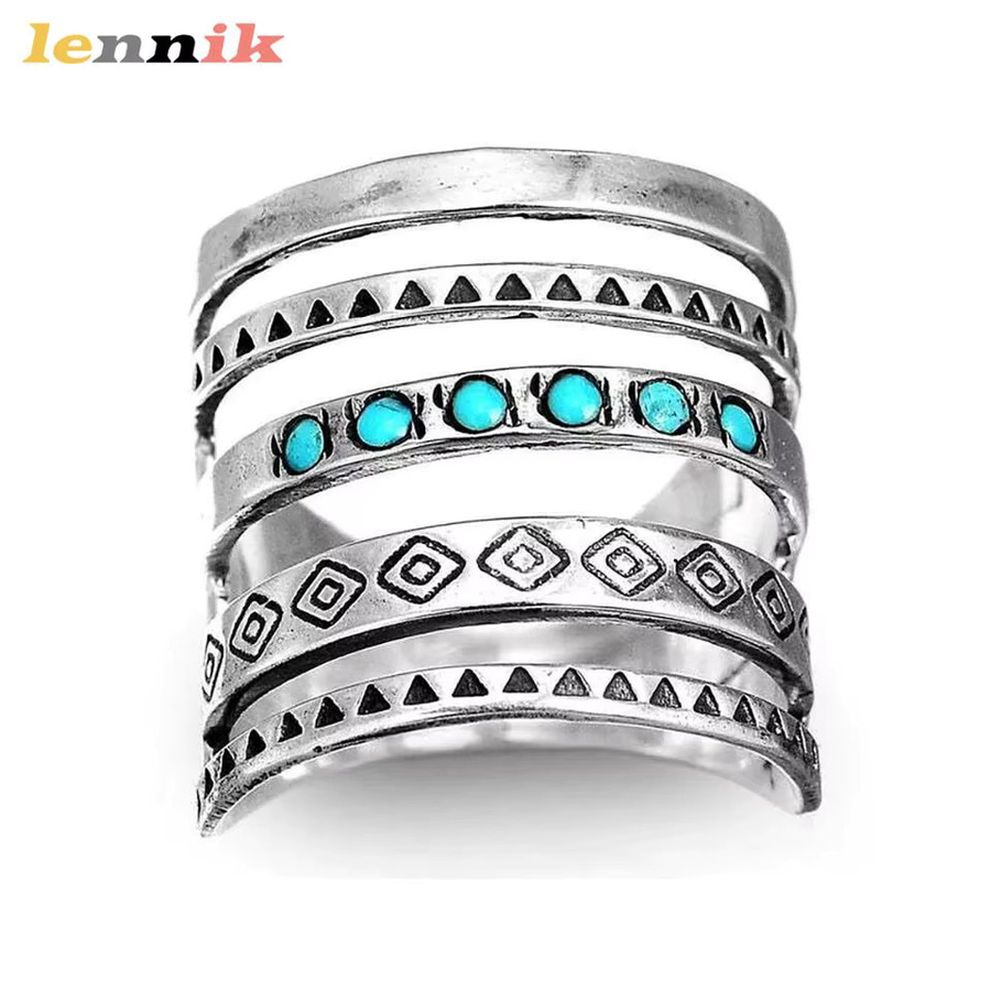 LENNIK Ring, Silber, türkisfarbener Stein, Kristall, Unisex - Bild 2