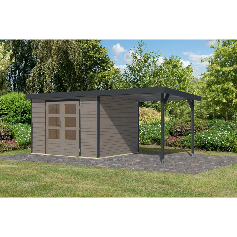 Karibu Gartenhaus Ernesto 5 D mit Anbaudach in Wassergrau/Anthrazit B/T/H: 298 x 209 x 242 cm - Bild 2