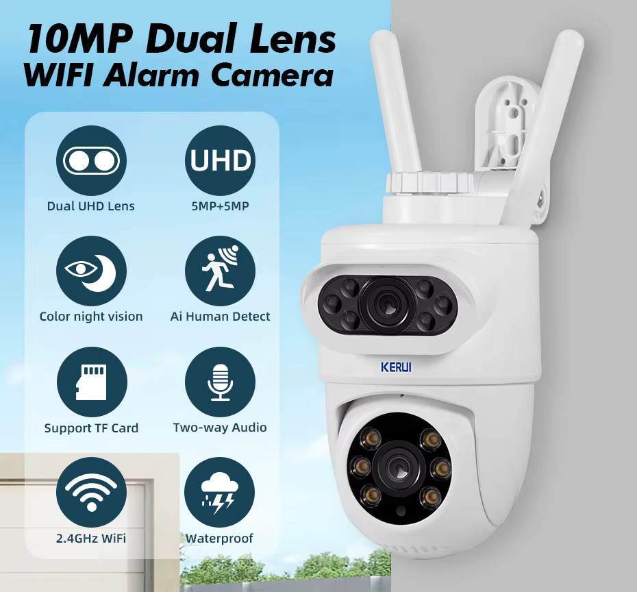KERUI 10MP 5K HD Dual-Objektiv WLAN IP-Kamera für Außenbereich, PTZ-Kamera, kabellose Videoüberwachung in Weiß, kompatibel mit Tuya Smart Home Security CCTV - Bild 6