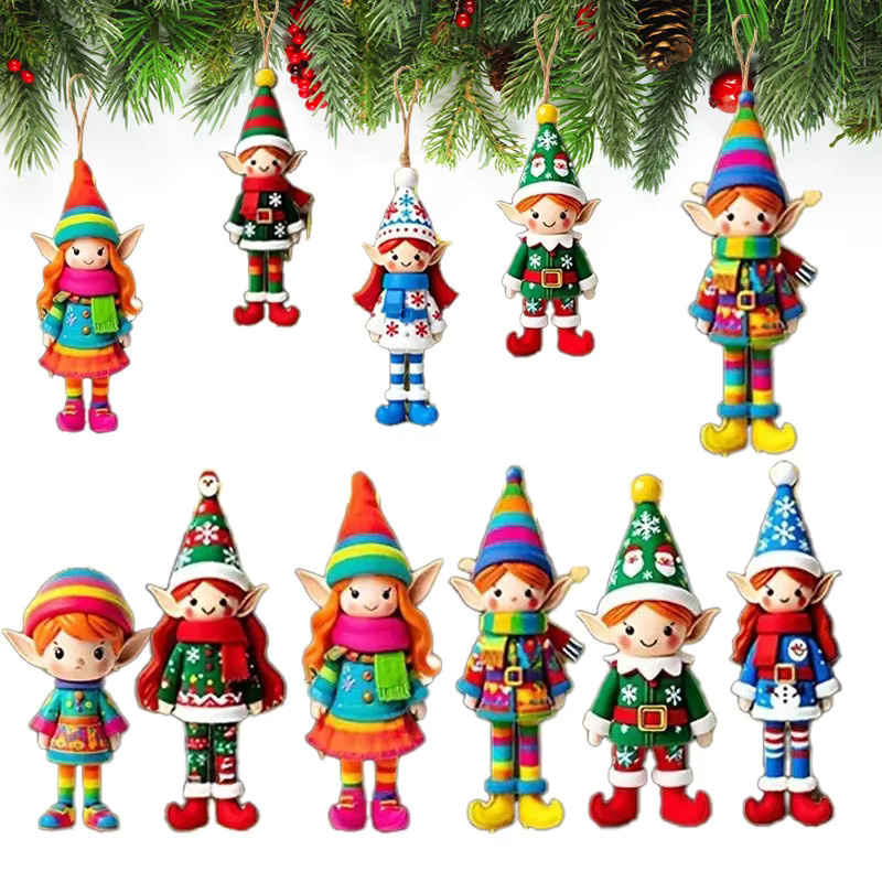 ZQNYCY Weihnachts Holz Anhänger mit Elfen und Engeln in Multicolor als 2D Hängende Ornamente für deine Dekoration - Bild 4