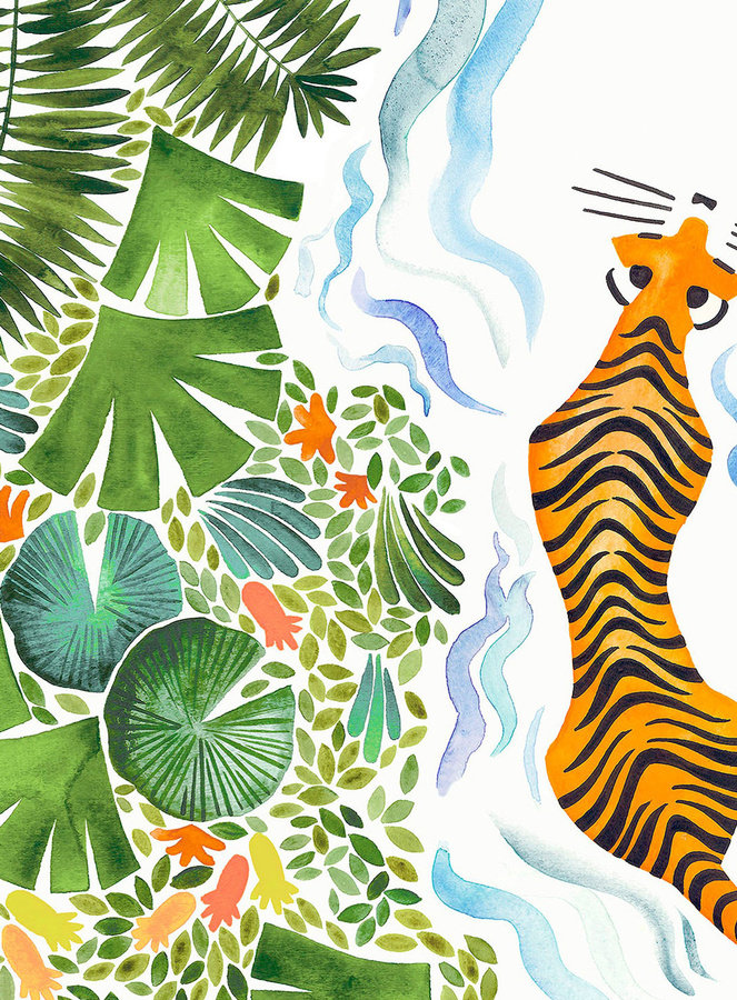 Isidore Leroy Wandtattoo Mural Tigres Naturel in Grün und Multicolour aus Vlies für Kinderzimmer - Bild 1