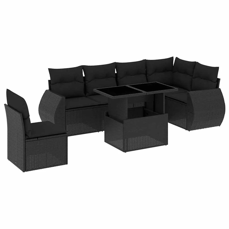 vidaXL 7-teilige Garten-Sofagarnitur aus Poly-Rattan mit Kissen in Schwarz - Bild 2