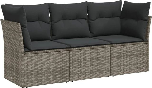 vidaXL 3-teilige Garten-Sofagarnitur in L-Form aus Polyrattan mit Kissen, Grau - Bild 1