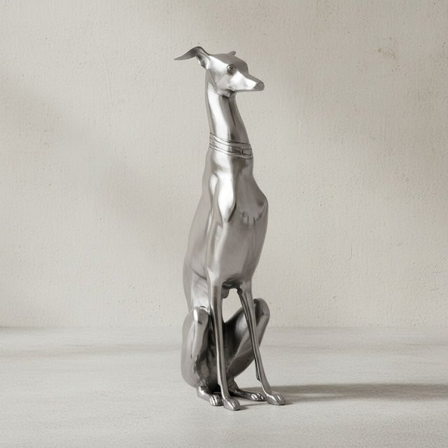 KADIMA DESIGN Handgefertigte Aluminium Skulptur Windhund in Silber, B/H: 18 x 70 cm - Bild 1