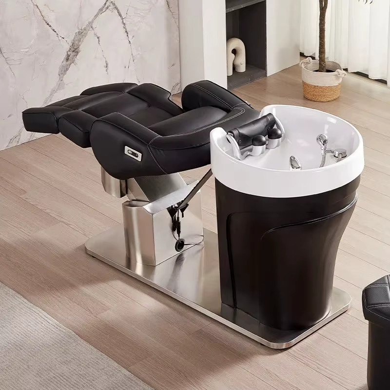 FULANG Elektrisch verstellbarer Friseurstuhl mit integriertem Waschbecken und Shampoo-Liege in Schwarz - Bild 2