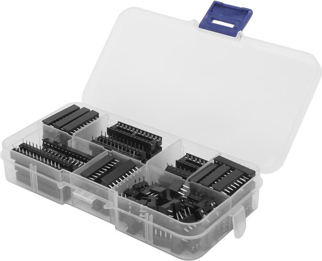 TOMTOP JMS 66-teiliges IC-Chip-Sockel-Sortiment mit flachen Pins für DIP-Komponenten, 2,54 mm, Schwarz - Bild 1