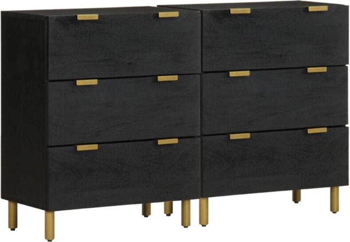 Vidaxl Set 2 Sideboards Modern Schwarz aus Holzwerkstoff B/T/H: 60 x 33 x 75 cm - Bild 1