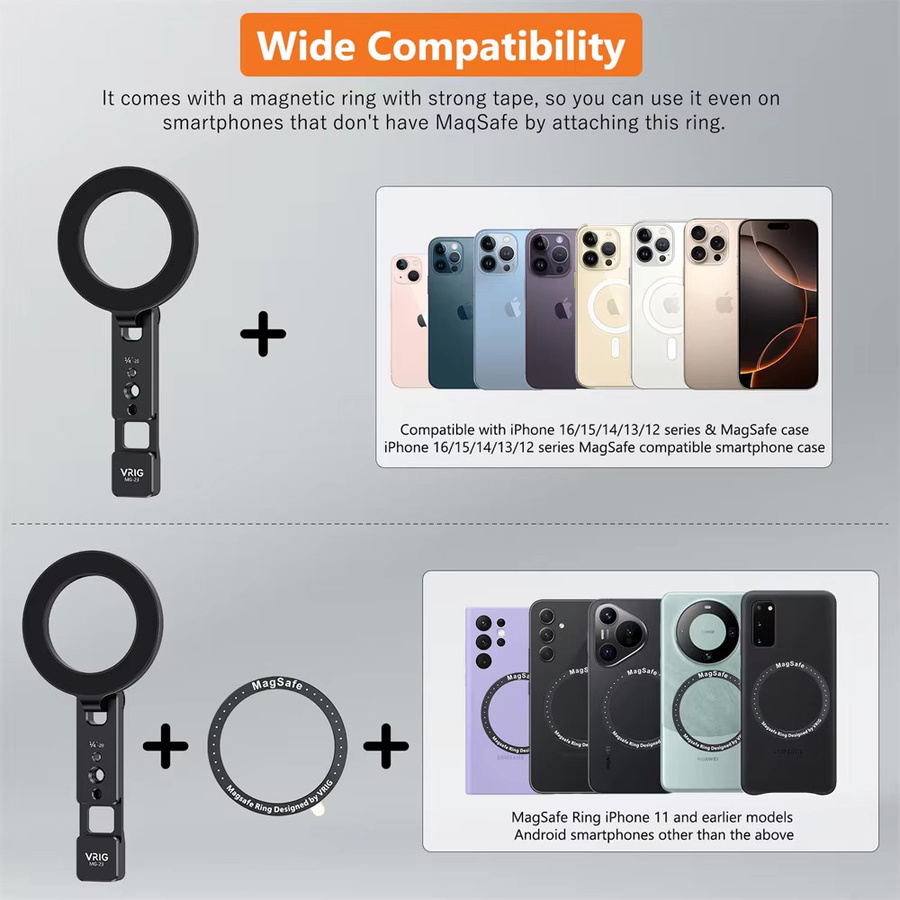 VRIG Multifunktions Magnet-Telefonhalterung für MagSafe iPhone und Android, Desktop-Stativ mit 1/4 Zoll Gewinde und Kaltgewindeschuh, Schwarz - Bild 6