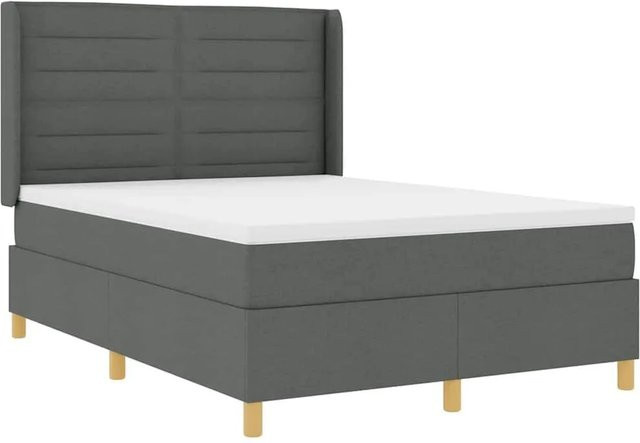 vidaXL Boxspringbett mit Matratze und Kopfteil in Grau, Hybridbett mit Taschenfederkern, B/T: 140 x 190 cm - Bild 1