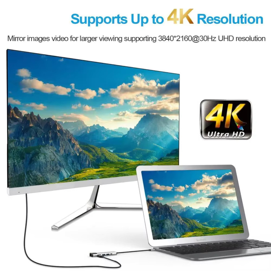 FC&EC 5-in-1 USB-C-Hub Typ-C zu 4K-HD-Adapter mit RJ45-Netzwerkanschluss und 100M-Ethernet-LAN-Ladeanschluss für Macbook Pro - Bild 4