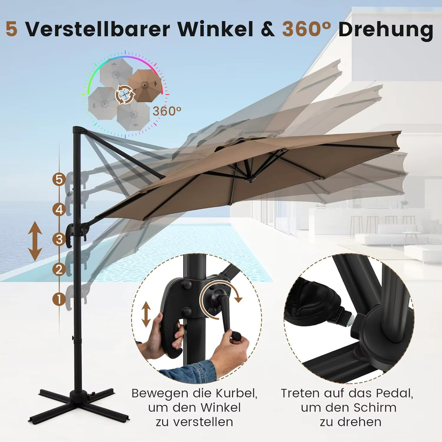 GOFLAME Freischwinger-Sonnenschirm aus Polyester in Braun - Bild 5