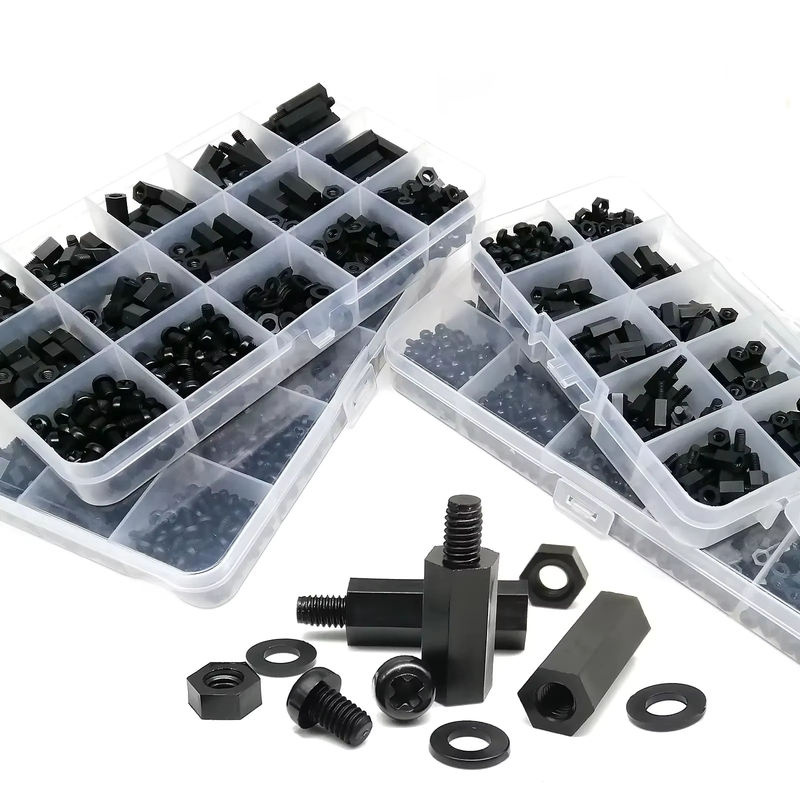 HZYUEGOU Nylon Abstandshalter Set aus schwarzem Kunststoff mit Sechskantsäulen, Schrauben, Muttern und Unterlegscheiben in den Größen M2, M2,5, M3 und M4 - Bild 7