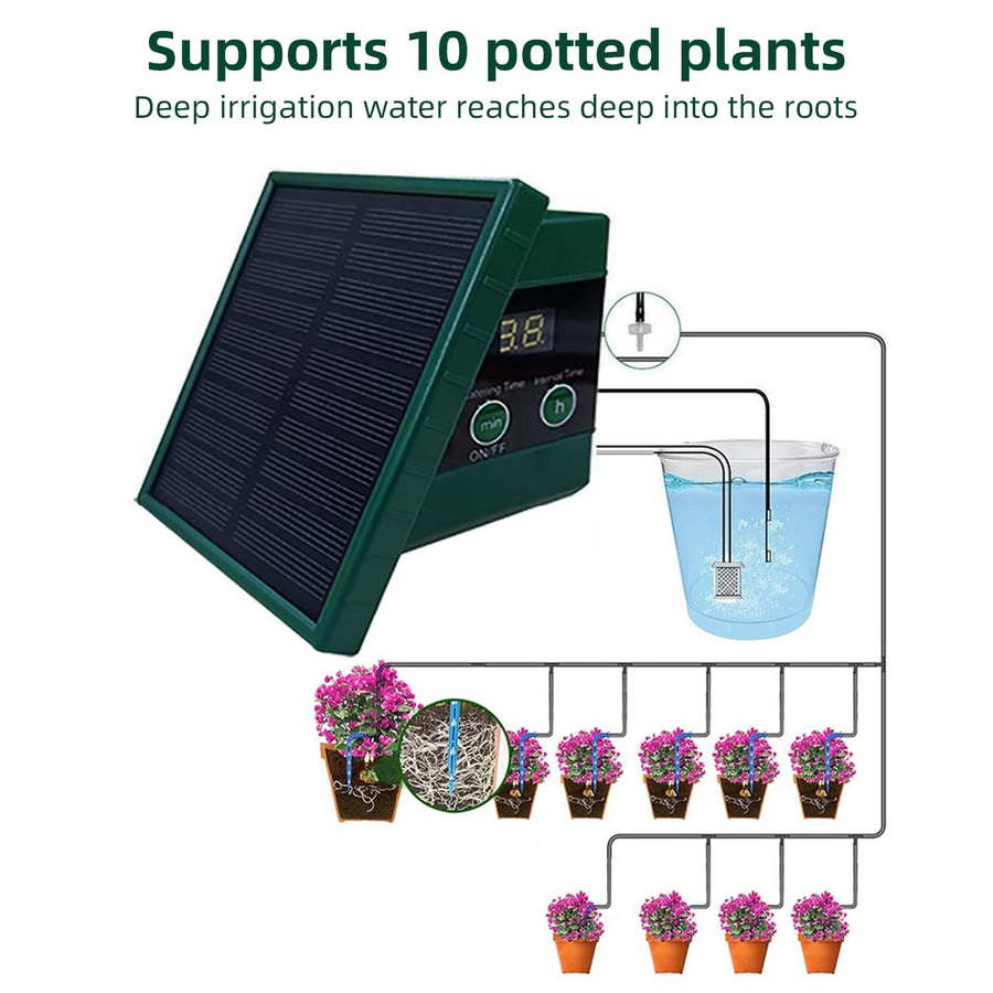 mfySpace Solar-Tropfbewässerungssystem mit Digitalanzeige für 10 Topfpflanzen, Grün - Bild 4