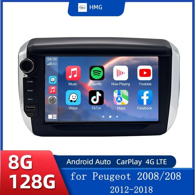 HMG Autoradio mit GPS und drahtlosem CarPlay sowie Android Auto für Peugeot 2008 und 208 (2012 - 2018) in Schwarz - Bild 1