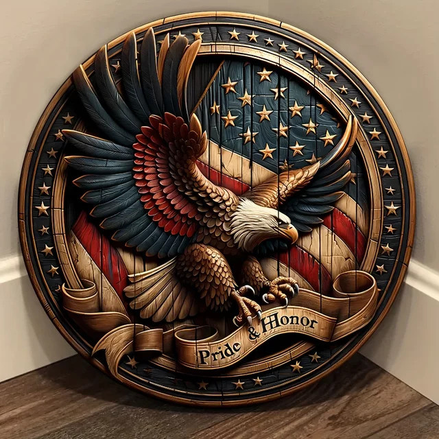 Dekoratives Holzschild American Bald Eagle von HELLOYOUNG zur Raum- und Türdekoration, Breite: 20,0 cm, Höhe: 20,0 cm - Bild 1