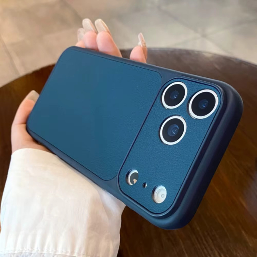 Stoßfeste Silikon-TPU Handyhülle mit Ledertextur für Apple iPhone 17 16 15 14 13 Pro Max in Orange und Blau - Bild 1