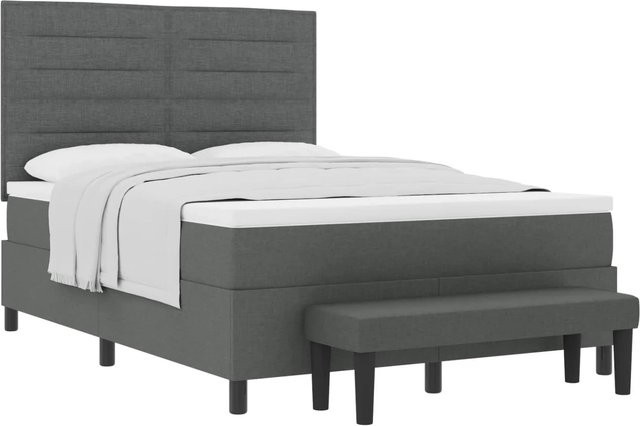 vidaXL Boxspringbett Dunkelgrau mit Matratze und Bank B/T/H: 160 x 200 x 203 cm - Bild 1