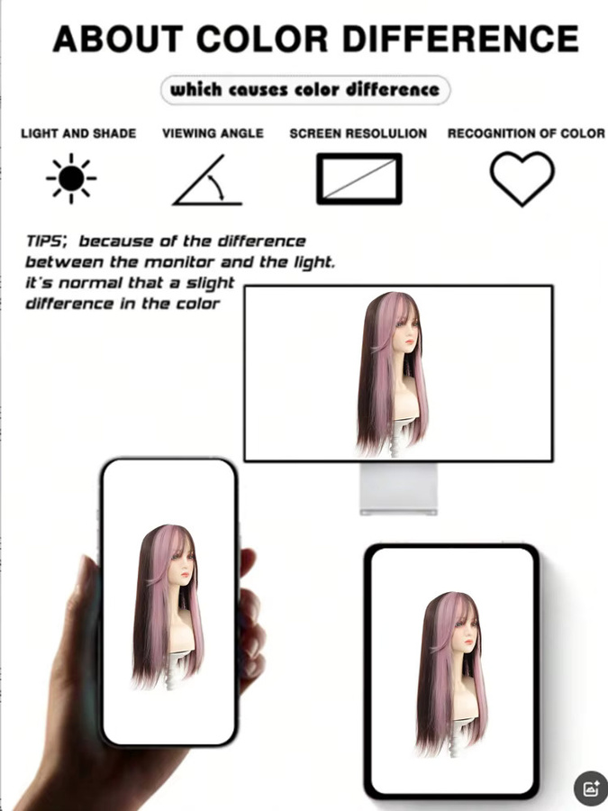 allaosify Synthetische Perücke, schwarz-rosa, lang, gerade, zerzaust - Bild 7