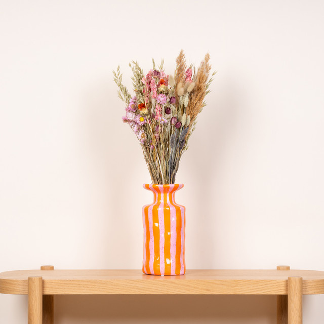 Keramikvase BLUME2000 gestreift in Pink und Orange, B/T/H: 12,0 x 12,0 x 25,0 cm - Bild 1