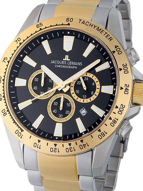 Jacques Lemans Chronograph, Quarz, Edelstahl, Schwarz, 48 mm, Herren - Bild 1