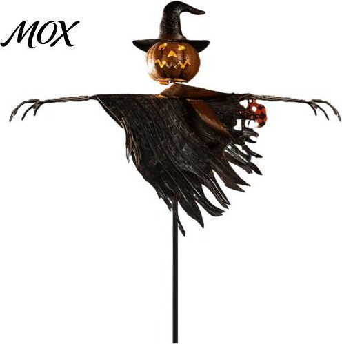 Moxia Halloween Solar-Gartensteckerleuchten Vogelscheuchenlaterne aus Metall in Schwarz und Orange mit warmweißem Licht - Bild 1