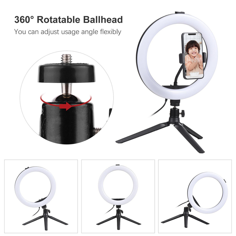 Shoemst LED Ringlicht 10 Zoll in Schwarz mit 3 Beleuchtungsmodi und 11 Helligkeitsstufen, USB-betrieben mit Stativ und Fernbedienung - Bild 2