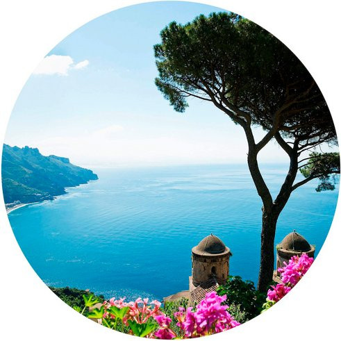 K&L Wall Art Vliestapete Runde Vliestapete Meeresblick mediterran mehrfarbig matt - Bild 1
