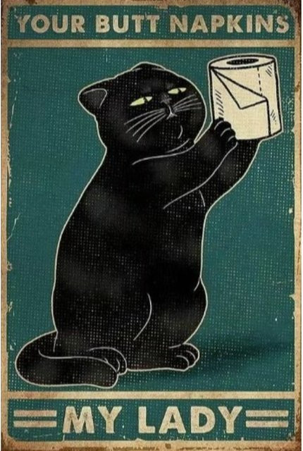 Vintage Metallschild Potdemiel mit lustiger Katze in Schwarz als Retro Wanddeko - Bild 1