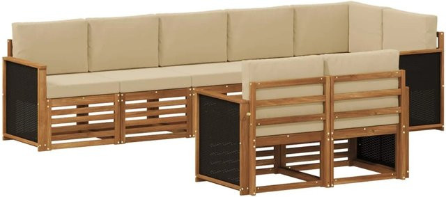vidaXL Sofagarnitur aus Massivholz Akazie in Natur-beige mit modernem Latten-Design, B: 148 cm, H: 110 cm - Bild 1