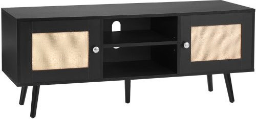VEVOR Rattan TV-Ständer im Boho-Design mit verstellbaren Regalen und 2 Türen, Schwarz matt - Bild 1