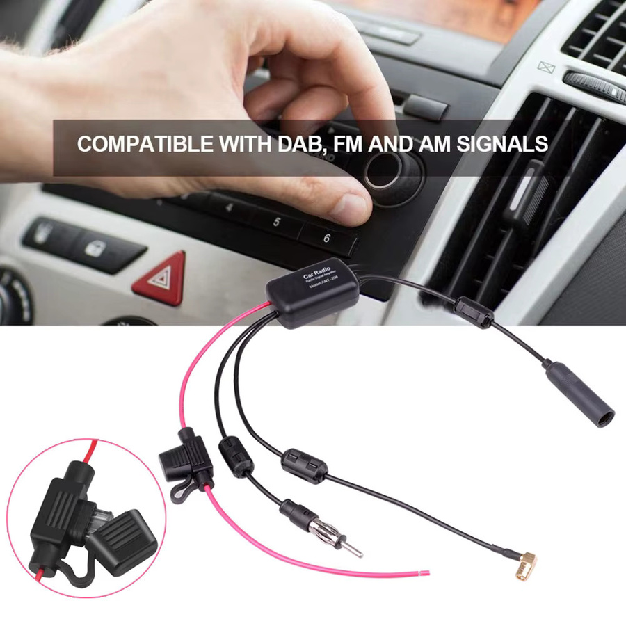 KEBIDUMEI Universal DAB+ Auto Stereo Antennen-Splitter-Kabel Adapter mit FM/AM Signal Verstärker in Schwarz - Bild 4