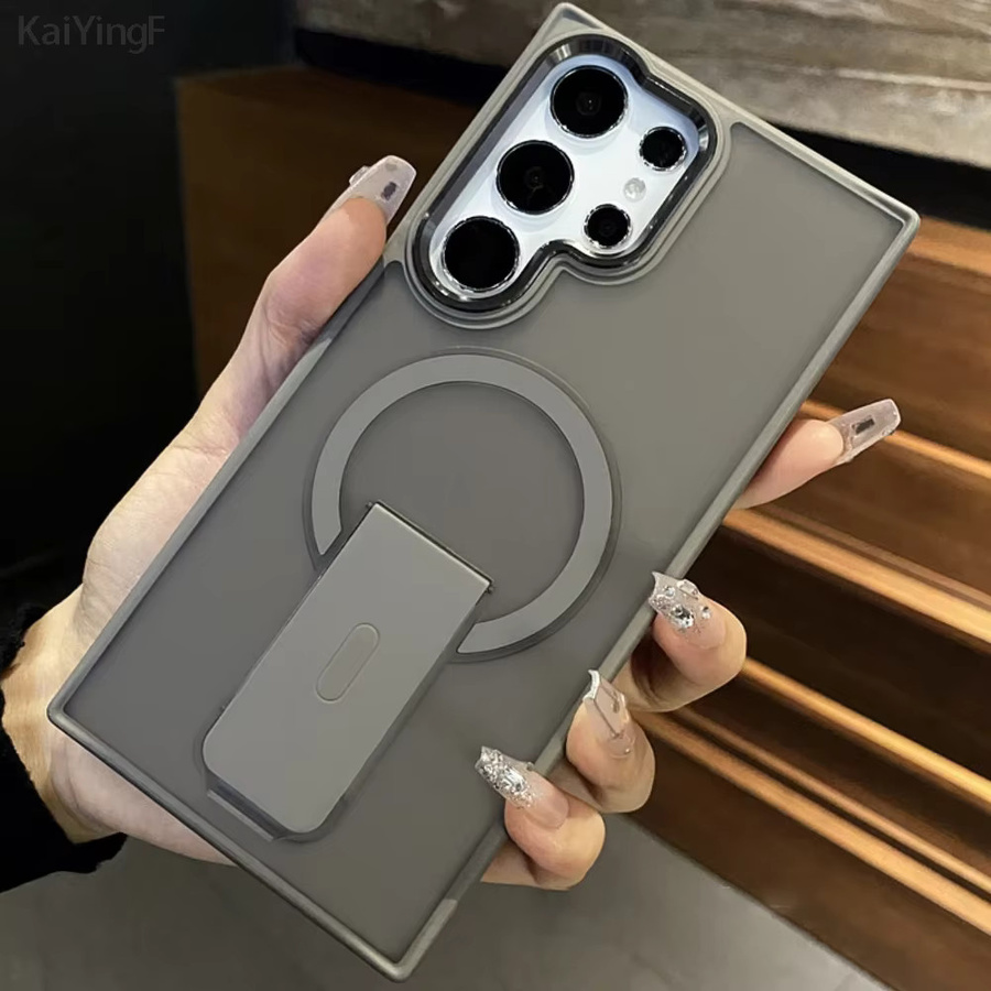 Magnetische MagSafe kompatible Schutzhülle für Samsung Galaxy S25 S24 S23 Ultra Plus FE Fold in Grau mit integriertem Ständer und matter Oberfläche - Bild 4