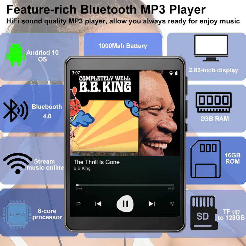 Famue PA03 Android10 WiFi MP3-Player mit 2,8 Zoll Display in Schwarz und erweiterbarem SD-Speicher bis 144 GB - Bild 3