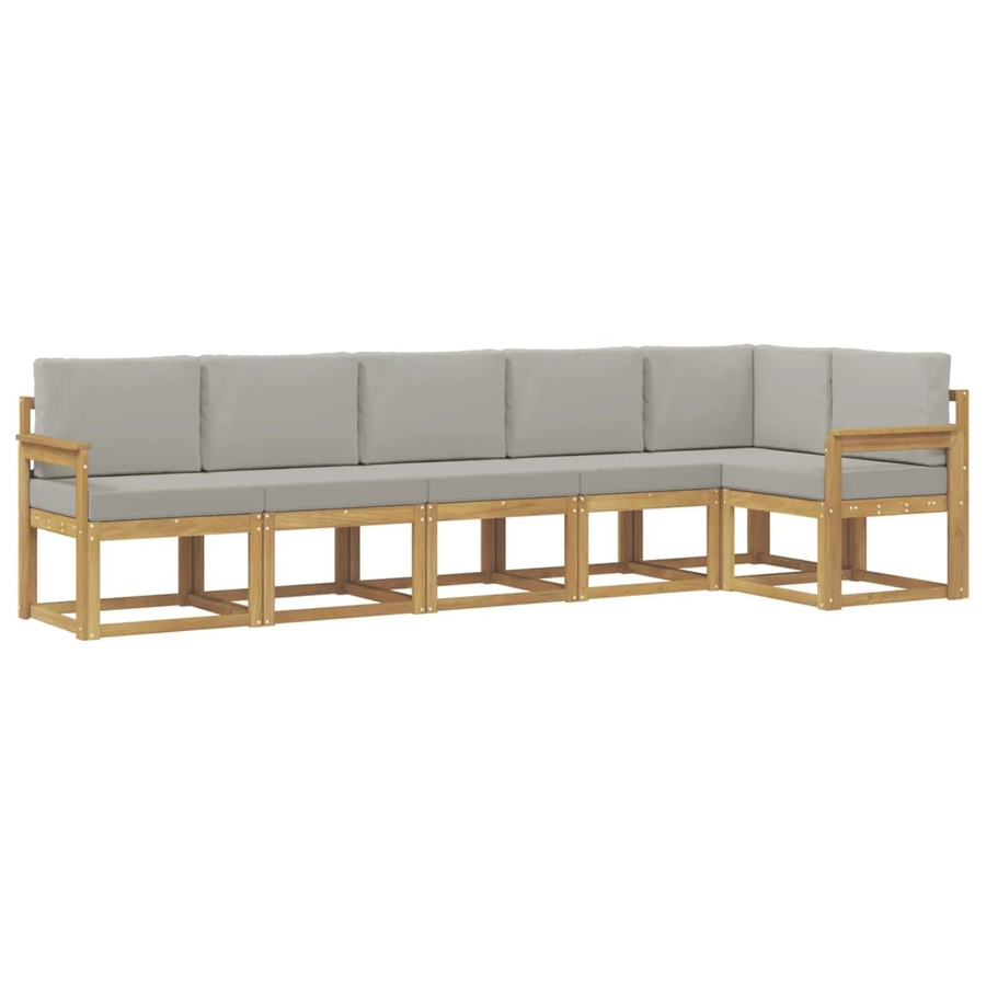 vidaXL Outdoor-Sofagarnitur in L-Form aus Akazienholz mit Kissen, 6-teilig, Weiß-Hellgrau - Bild 2