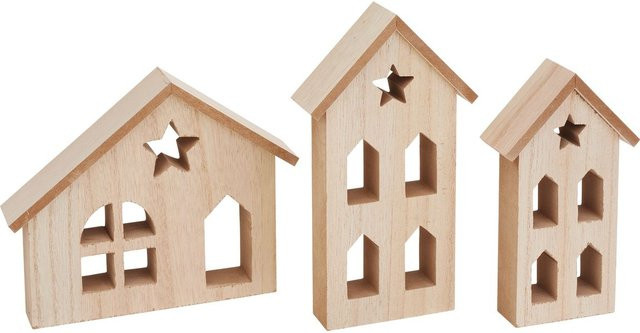 VBS Häuser-Silhouetten mit Fenster Weihnachten in Beige aus MDF-Holz - Bild 1