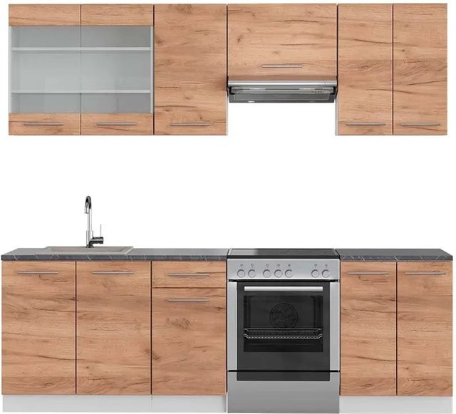 Vicco Fame-Line Küchenzeile Goldkraft Eiche Weiß Anthrazit B: 240 cm - Bild 1