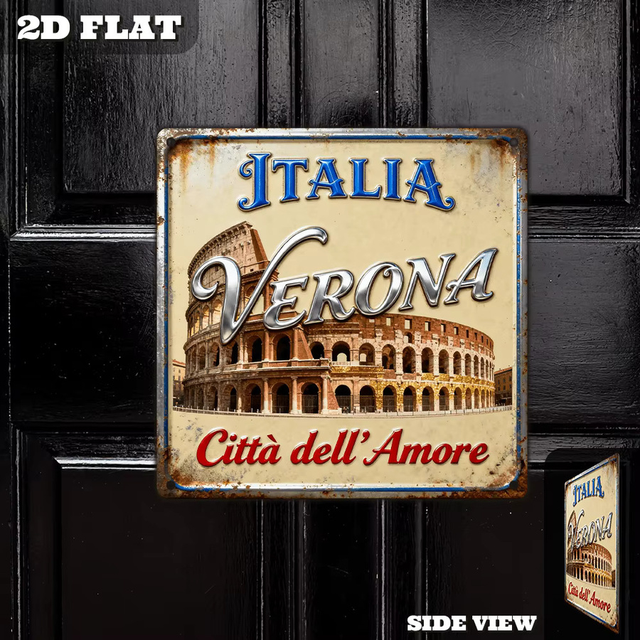 CIFBUY Metall-Wanddekoration Verona Italy Love City Vintage Aluminiumschild, Mehrfarbig, B/H: 20,3 x 20,3 cm - Bild 4