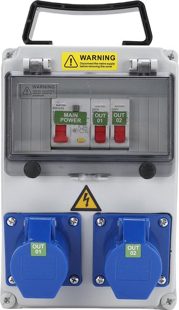 Wasserdichter Industriesteckdosenkasten von aimo, tragbarer Elektro-Verteilerkasten mit IP44 Schutz, Farbe: Weiß - Bild 1