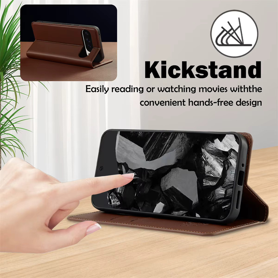 Leder Wallet Handyhülle mit Kartenfächern für Google Pixel 9 10 Pro XL 8 7 sowie Pixel 9A 8A 7A in Braun und Lila - Bild 4