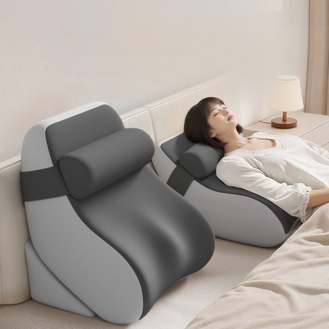 HEHUAI HT XL Rückenkissen für das Bett mit integrierten Armlehnen und Seitentaschen, ergonomisches Keilkissen mit abnehmbarem Bezug in Schwarz und Grau - Bild 1