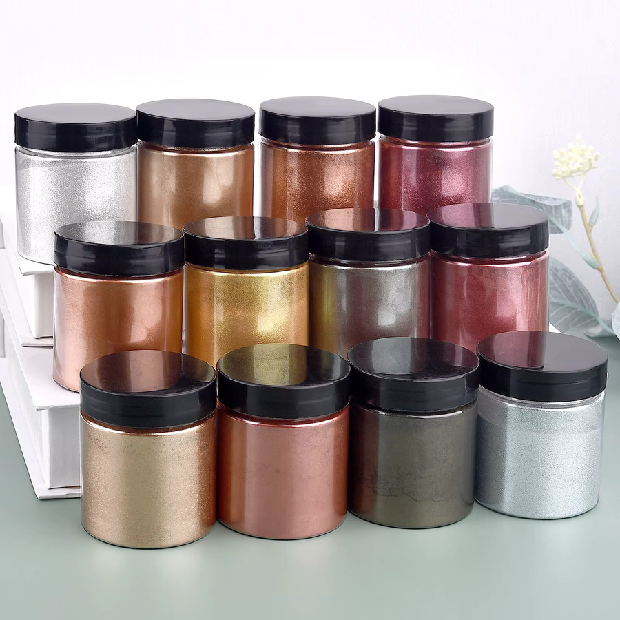 12 Farben Spiegel Metall Textur Perlenpulver Set für Epoxidharz, Seife und Kerzen, 50 g - Bild 3